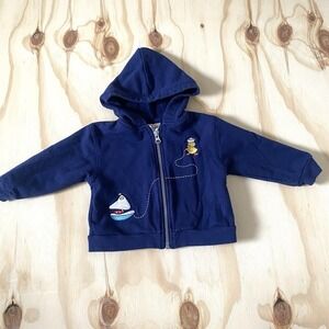 Vintage RARE Carter's embroidered Nautical Baby Duck Sailboat Hoodie 9-12 Months